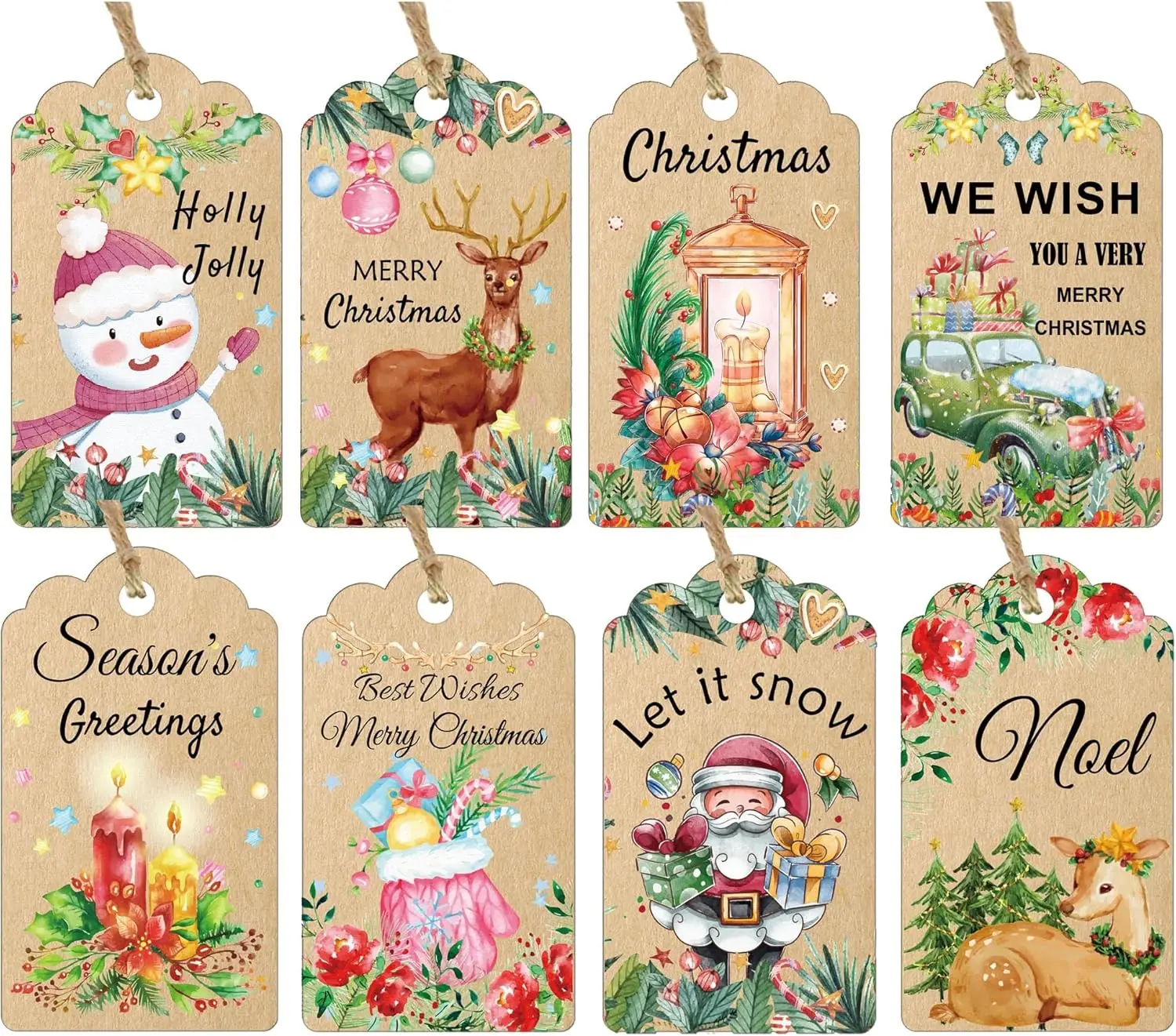 Christmas Paper Gift Tags Holiday Hang Name Label with String 64Pcs Christmas Santa Tree Card for Xmas Holiday Decor 2x3.5Inch