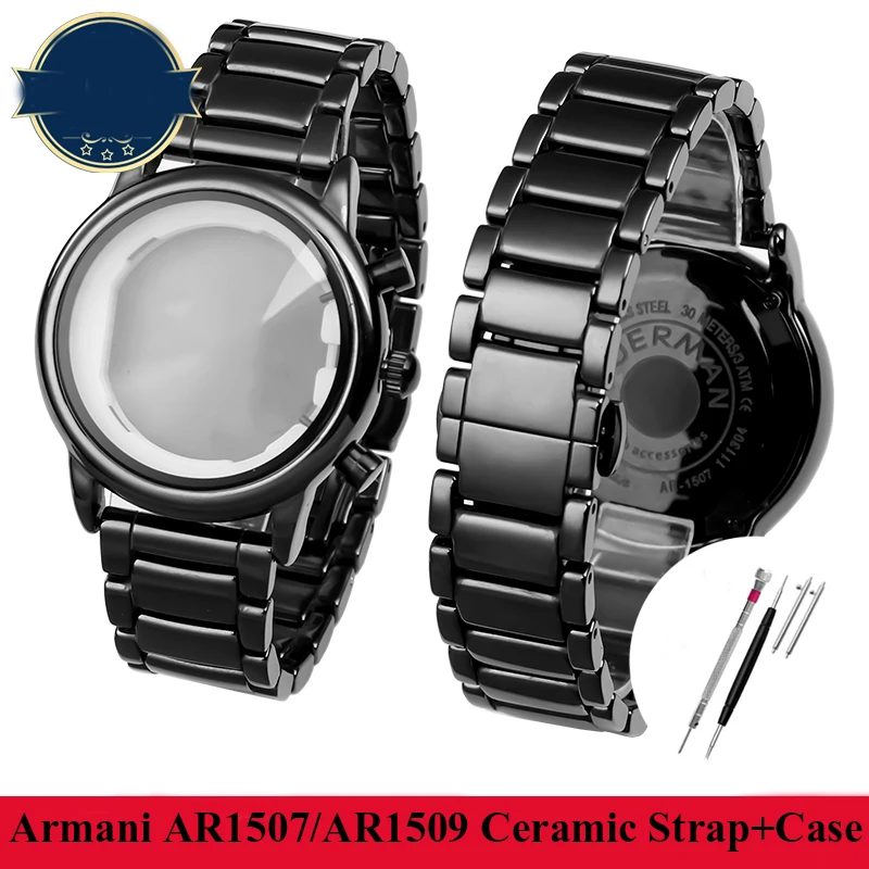 High quality ceramic strap+case for Armani watch AR1507 AR1509  AR1451 AR1452 AR1400 AR1410 series watch accessories Men Bracele