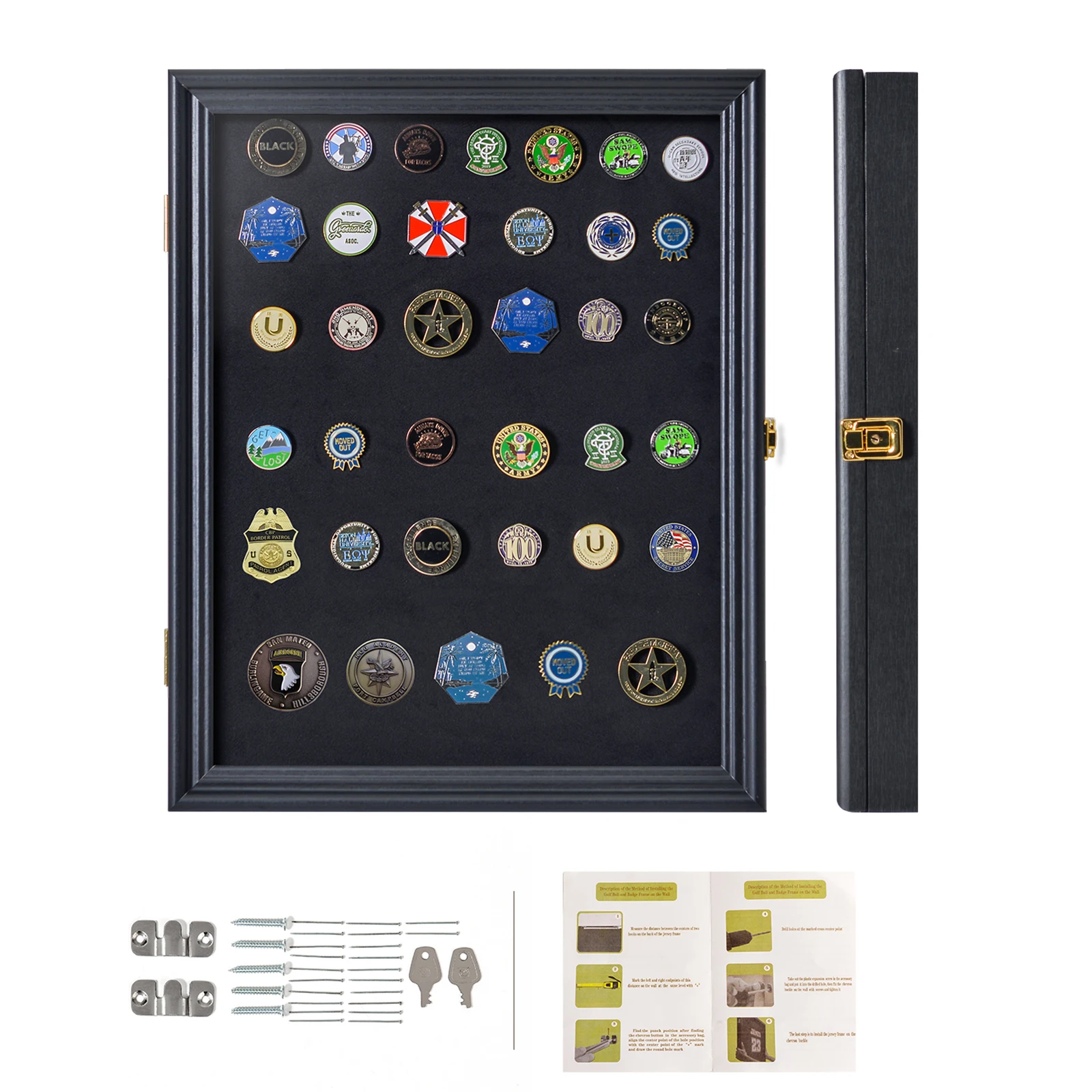 

Medal and lapel pin display box support cabinet-Black