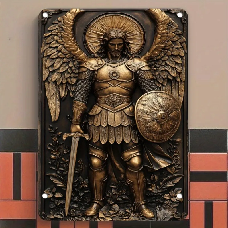 Aluminum Metal Sign Angel Michael, Faith, Suitable for Retro Decoration of Cafes, Bars, Home Walls, 7.9x11.8