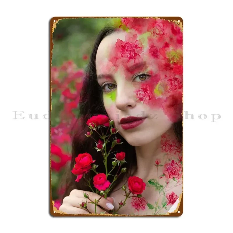 Tender Watercolor Roses Metal Plaque Poster Garage Painting Wall Decor Character Wall Plaque Tin Sign Poster