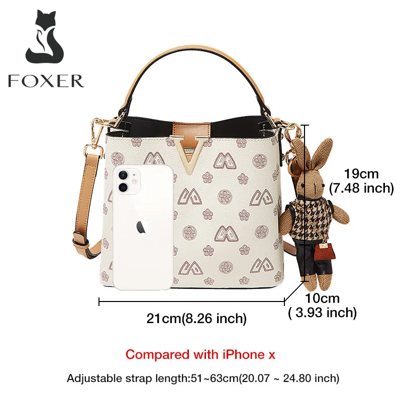 FOXER Brand Women PU Leather Satchels Messenger Bag Lady PVC Bucket Design Handbag Female Fashion Dating Shoulder Crossbody Bags