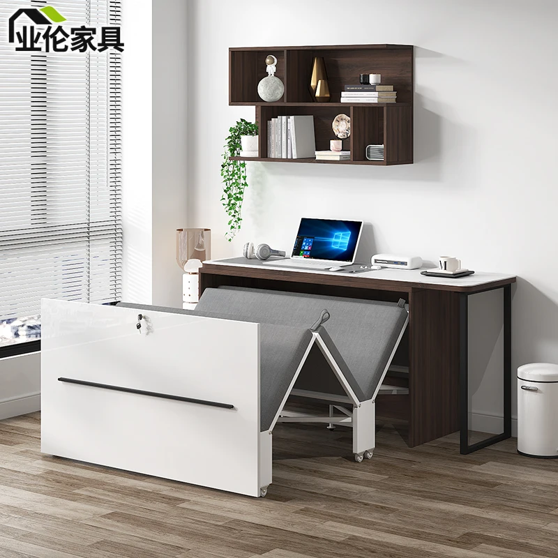 Multifunctional folding bed computer office desk cabinet folding invisible lunch break household small apartment storage