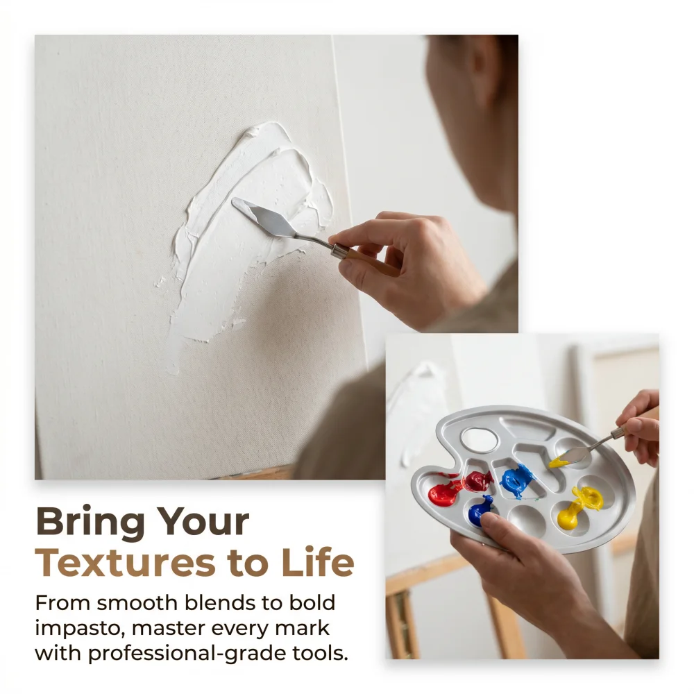 Palette Knife & Paint Tray Set, Stainless Steel Scraper & Plastic Palette for Oil Acrylic Painting, Canvas Art Tools for Artists