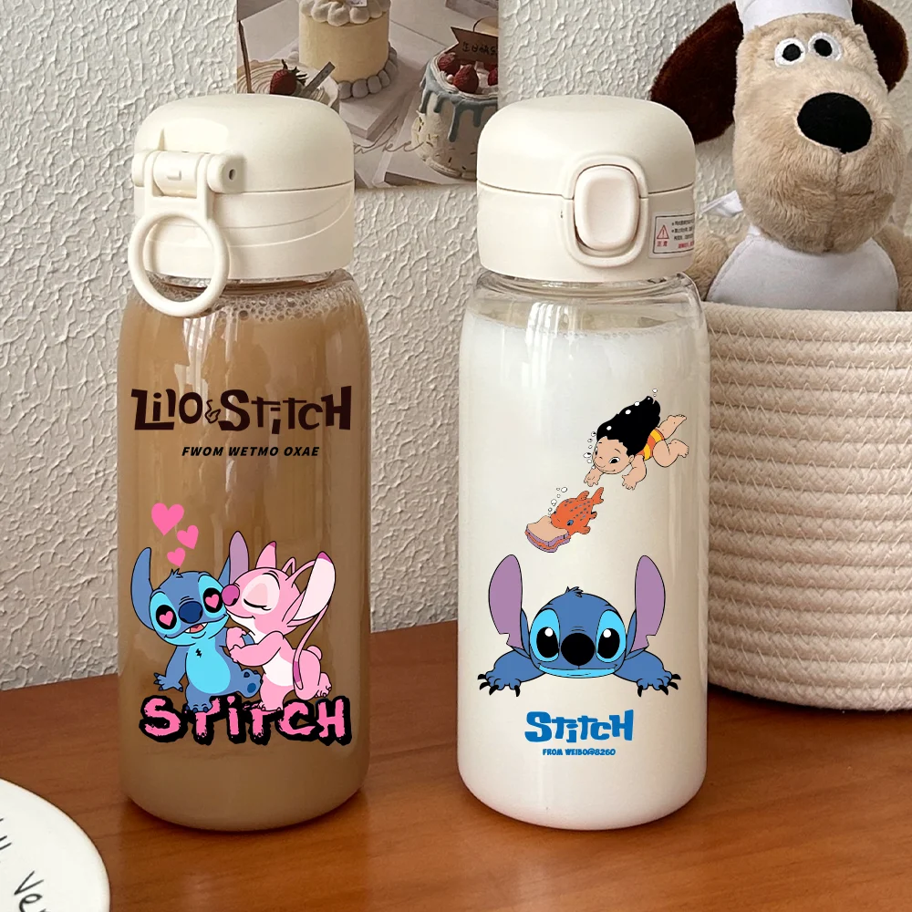 600ML Lilo Stitch Water Cup Stitch Angel Large Capacity Portable Transparent PcLeak Resistant Plastic Drinking Water Bottle