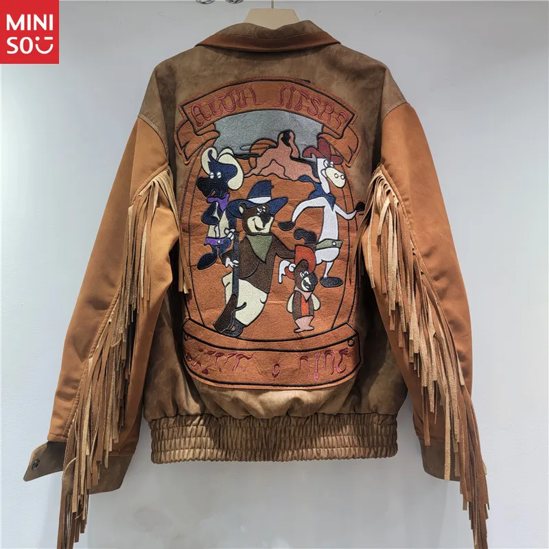 

2025 French Retro Aviator Jacket, Fringe Baseball Leather Coat for Women Fashion