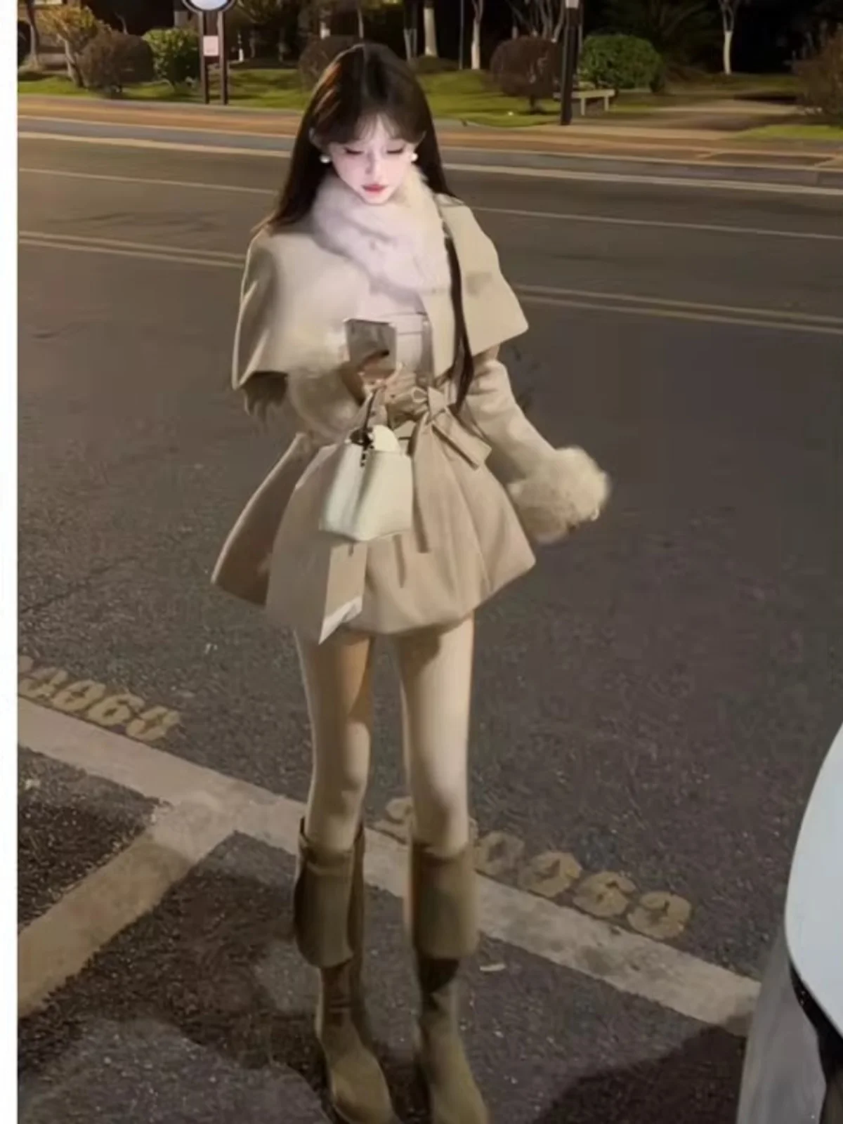 

Корейское длинное пальто с застежкой на талии, маленький размер, осеннее новое шерстяное пальто для поездок на работу, прямой крой с узлом