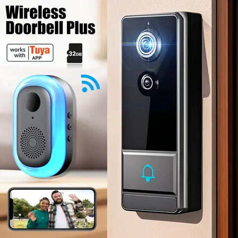 XBIBI Wireless Camera, Multi-combination Smart Doorbell, Wide-angle Video Surveillance, Two-way Voice Intercom, Cloud Storage, Support For Rechargeable Batteries, Equipped With AI Human Body Detection And 2.4G WiFi Connection, Clear Night Vision