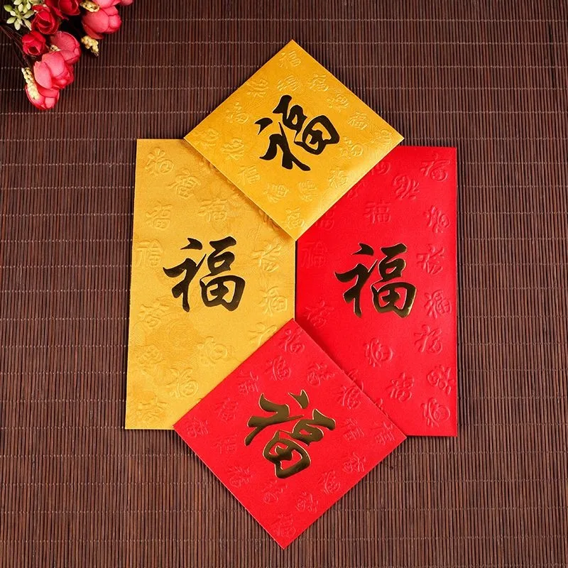 Chinês Fu Envelopes vermelhos para a bênção do ano novo, presente do dinheiro da sorte, pacote vermelho, 30 unid