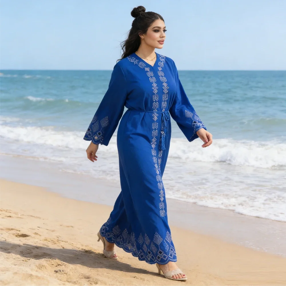 

Женское мусульманское длинное платье для Рамадана, Дубайская абайя, турецкий кафтан 2026, Ид джеллаба, кафтан марокканский, женское платье, исламская джалабия, платья