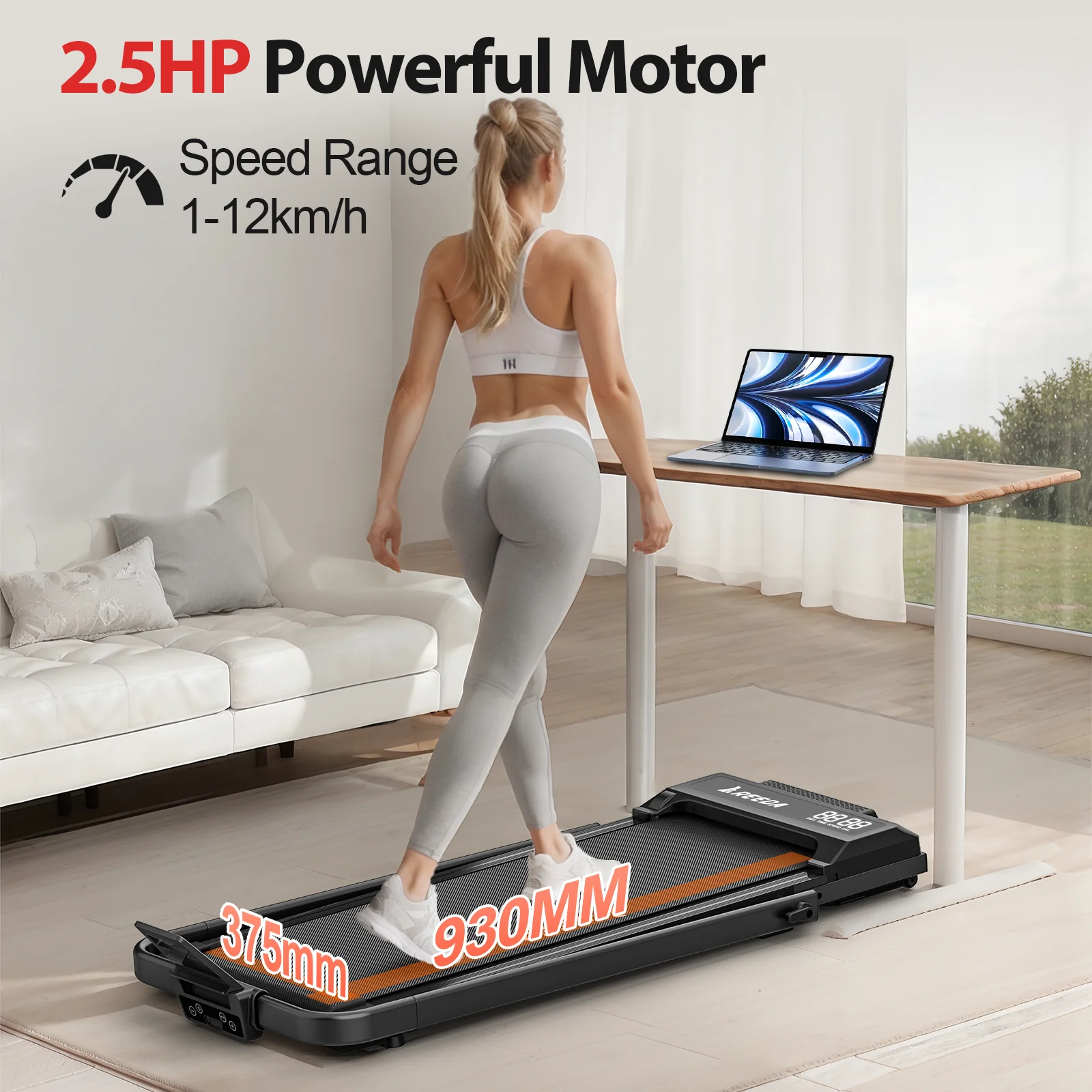 Foldable Electric Treadmill, Auto Incline Under‑Desk Walking Machine With Wireless Control & LED Display for Home Use