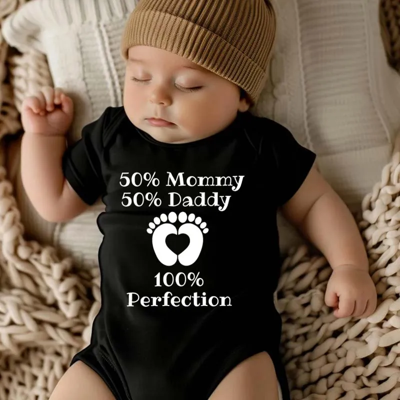 

Newborn Baby Boy Girl Clothes 50% Mommy 50% Daddy Equal 100% Perfection Funny Letter Printed Baby Rompers Outfits