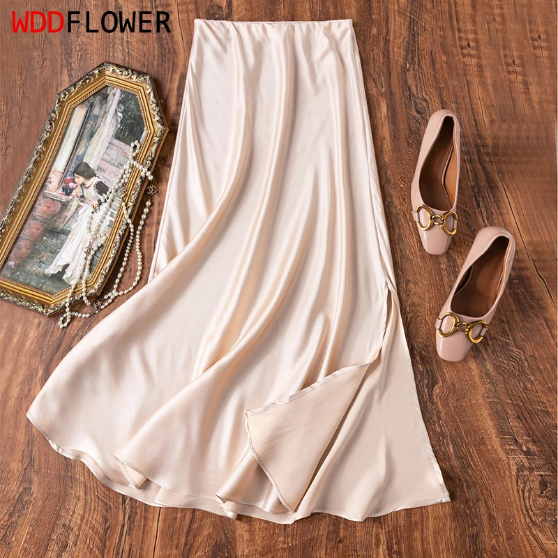 

93% Mulberry Silk 7% Spandex 19 Momme Charmeuse Silk Nude Pink Women Mermaid Skirt Fishtail Style Skirt L XL M1628