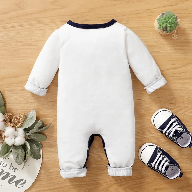 Baby Boy Jumpsuit Letter Printed Small Gentleman Long Sleeved Jumpsuit for Newborns Baby Boy 0-18 Months in Spring and Autumn