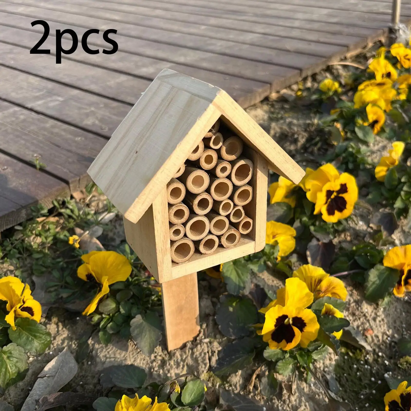 Wood Bee Box Habitat Hotel Sturdy Ornament for Outdoor Beekeeping Garden Pollinators