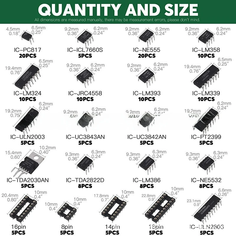 LM324 LM358 LM386 LM393 LM339 NE5532 NE555 IC Socket Assortment 169PCS