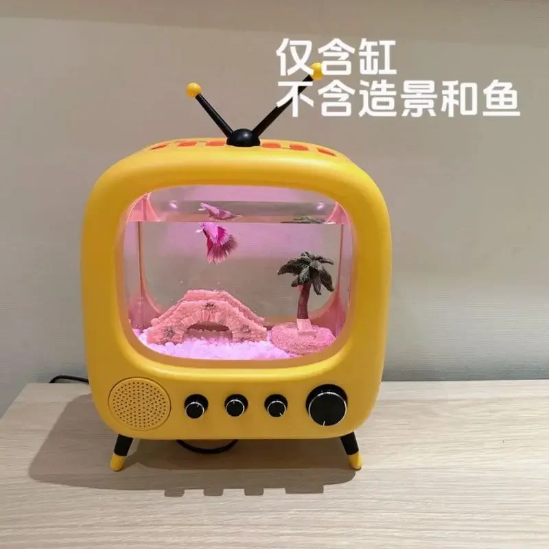 TV Fish Tank Desktop Douyu Retro Style Desktop Home Cute Pet Good Stuff Internet Celebrity Fish Tank Transparent and Cute