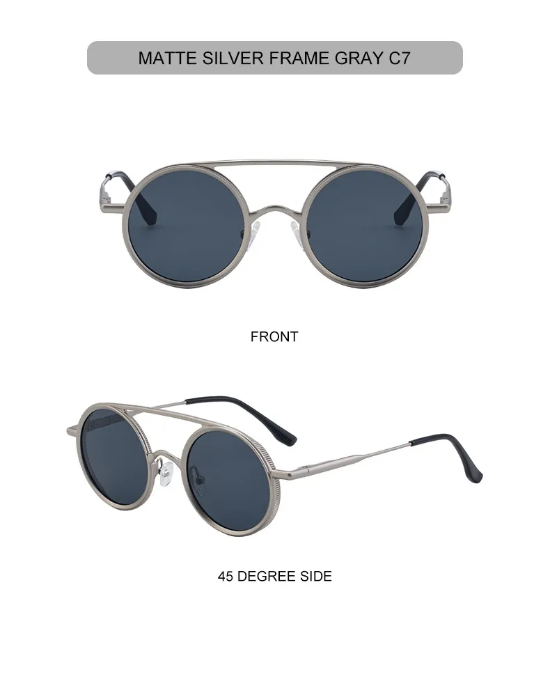 Kleine Runde Steampunk-Sonnenbrille für Herren 2026 Luxusmarke Klassische Doppelbalken-Sonnenbrille für Männer Punk-Fahrbrille Schattierungen – Detail 21