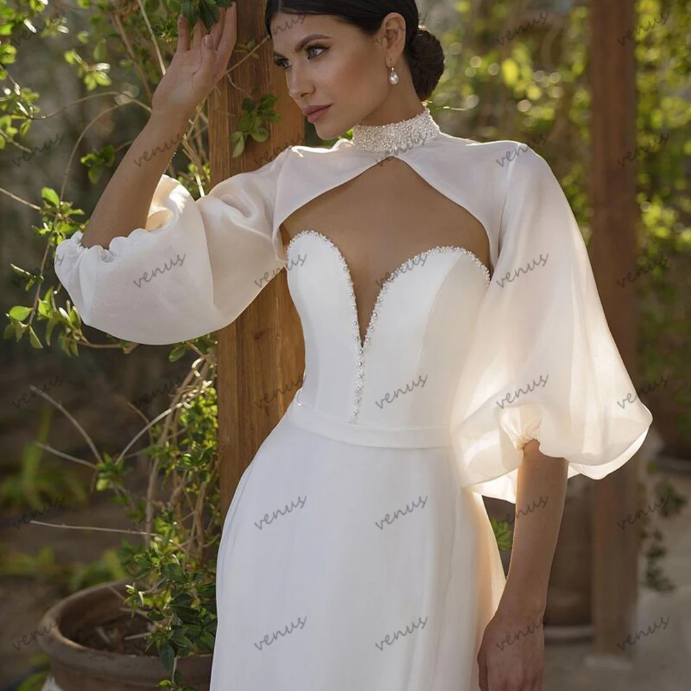 

Classic Wedding Dresses Satin Bridal Gowns Long Puff Sleeves Robes Sweetheart Floor Length Vestidos De Novia Customized 2025