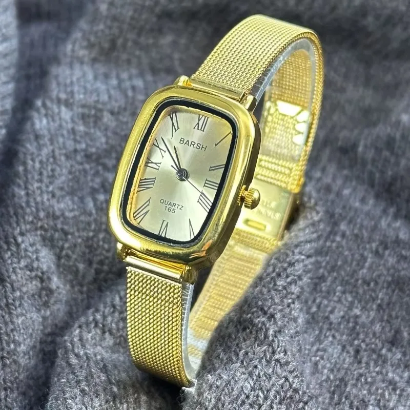 Montre à quartz réglable pour femme, bracelet en acier inoxydable, montre-bracelet à cadran romain, cadeau de luxe pour femme, livraison directe