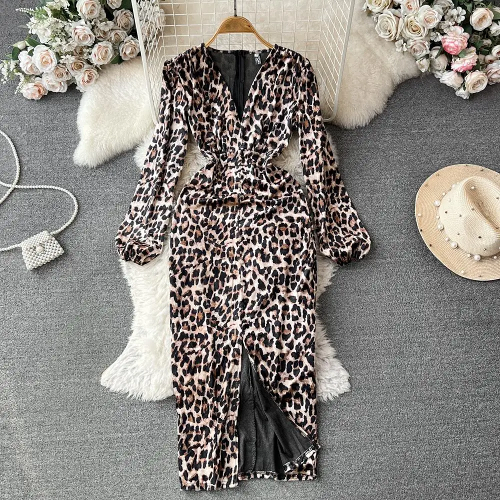 Ele Velvet Bubble Sve V-Ne Slimming Mid-Length Wrap Bodycon Dr Korean Sle Commute Pure Color Autumn Faion