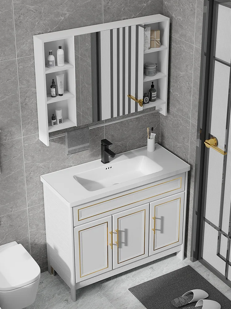 Small apartment ultra-narrow edge slender 40cm wide integrated ceramic washbasin basin floor-standing bathroom cabinet combinati
