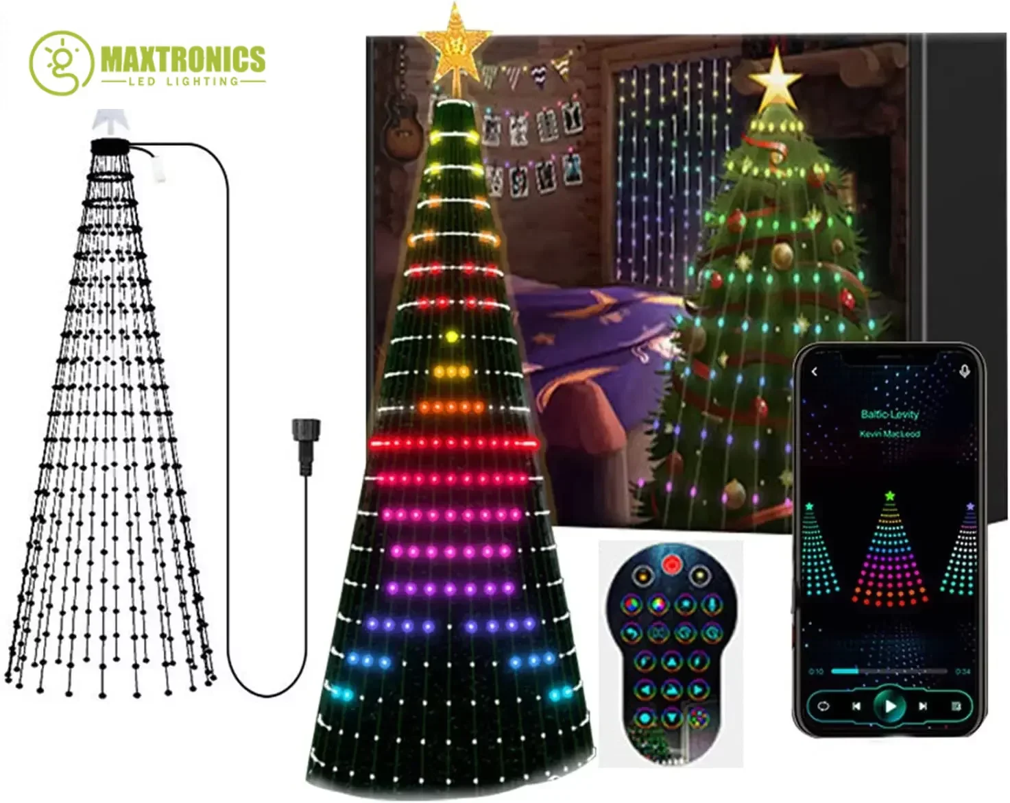 400LED Smart Christmas Tree Lights APP Control DIY Text Picture RGB String Lights with Remote Control for Christmas Bedroom