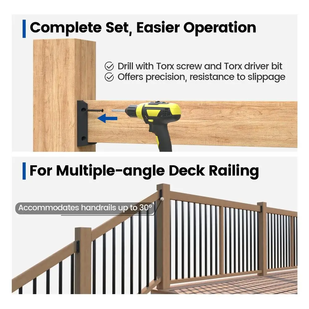 Wooden Deck Railing Bracket Connector Rail Support Kit 2x4 Sturdy Durable Multi-angle Application Easy Installation 40pcs Kit