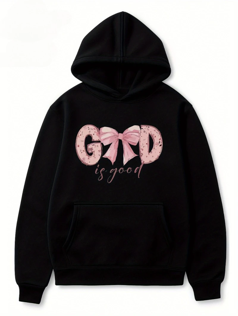 

2025 Autumn and Winter Women's Black Hoodie Pink Bow _ _ Graphic Streetwear High-end Luxury Is for Both Men and Women Top Y2k