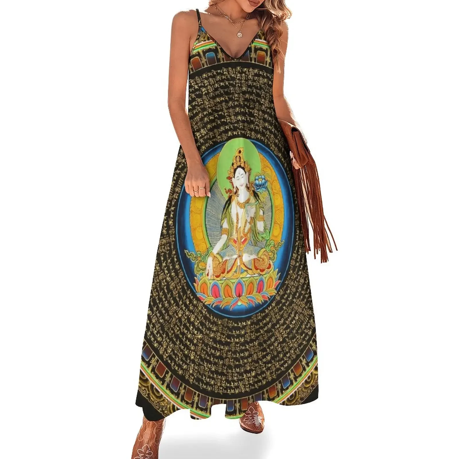 

Green Tara Buddhist Mandala 59 Sleeveless Dress long sleeve dress loose summer dress womens clothing