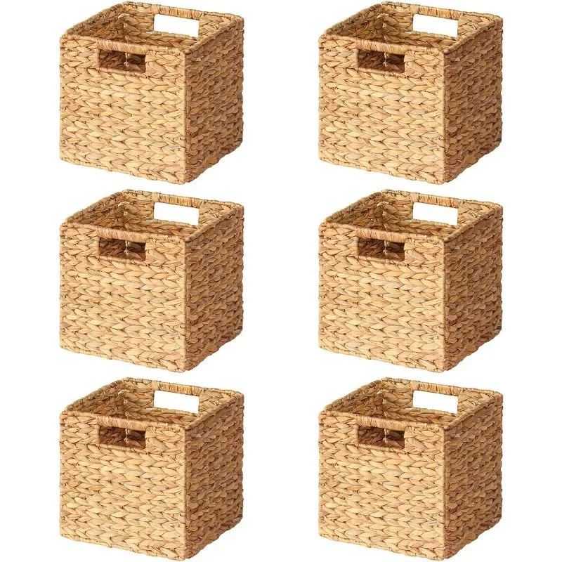 

Wicker Basket, Storage Baskets for Organizing, Woven Rattan Basket with Handles for Shelves, Water Hyacinth Large Cube Organizer
