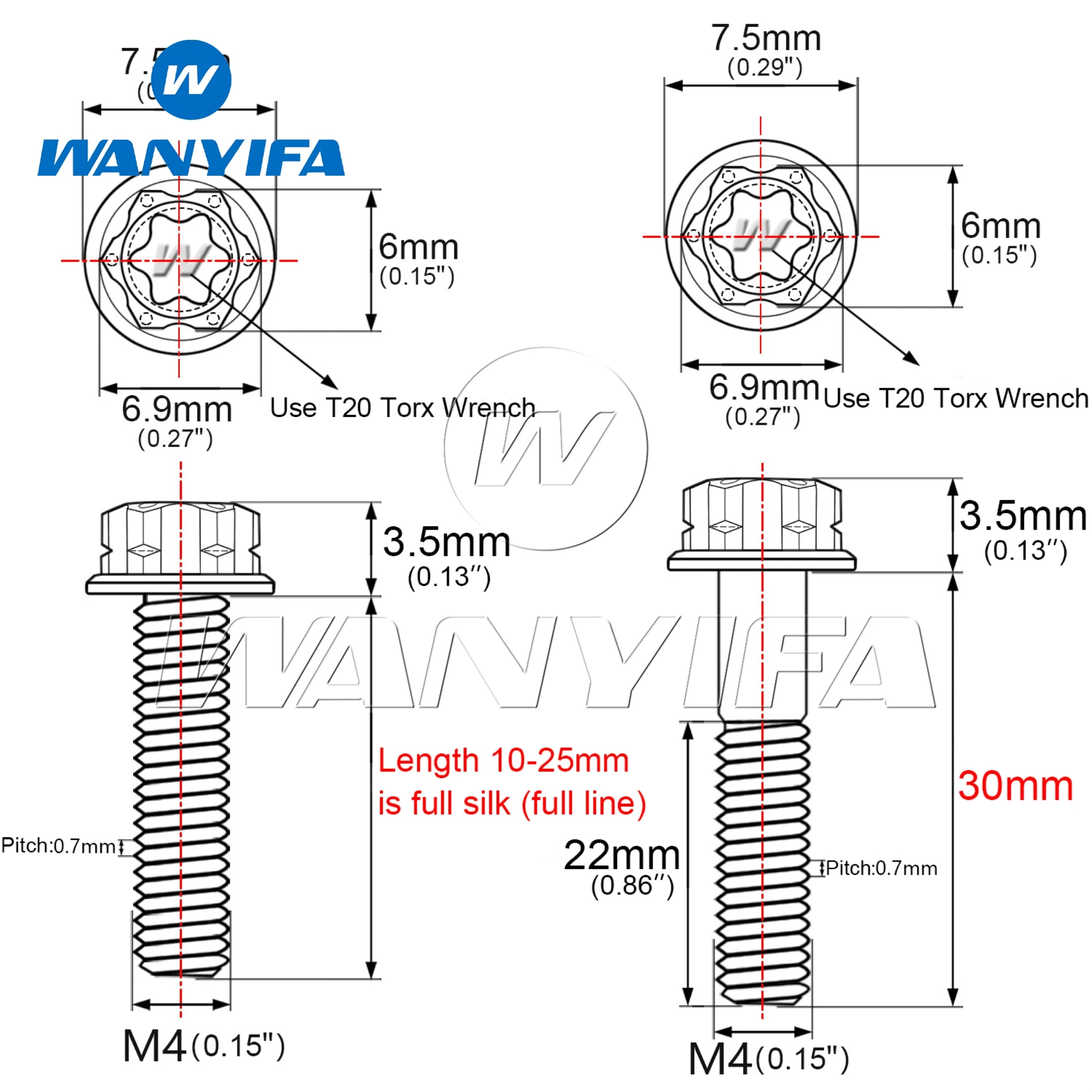 Wanyifa Titanium Bolts Gr5 M4x10 15 20 25 30mm Flange Head Torx Screws for Brake Fluid Tank Cylinder 5/12PCS