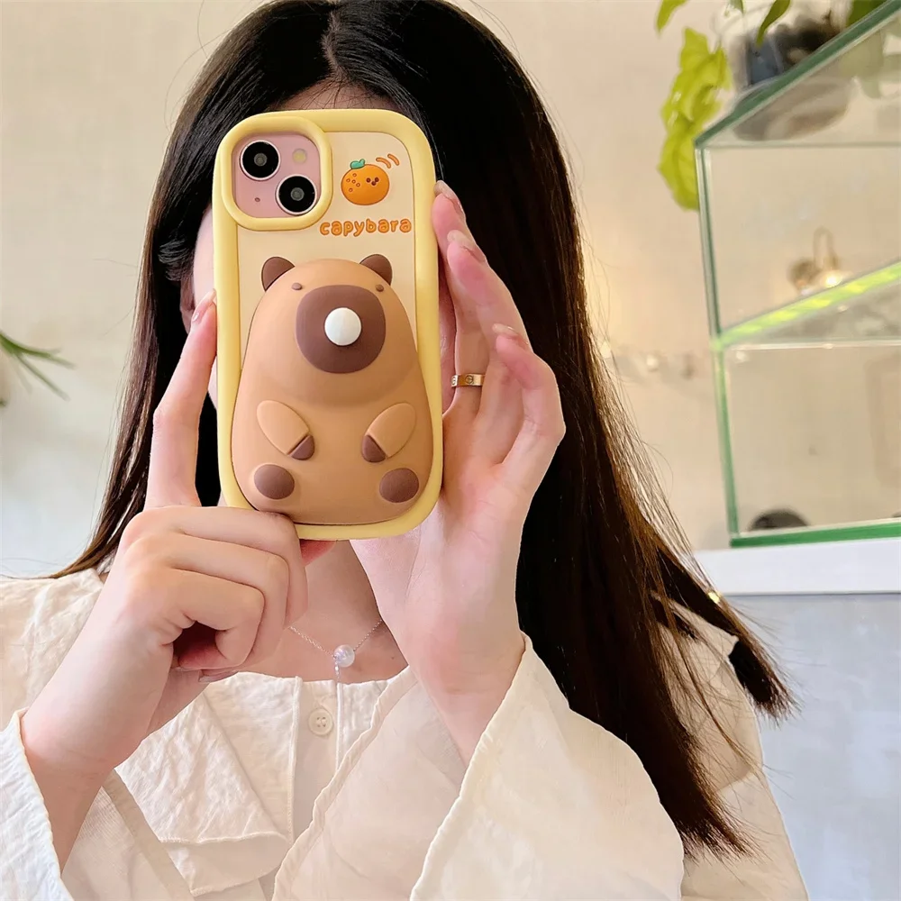 Etui na telefon Cute Cartoon Capybara Squishies do iPhone 15 13 14 Plus 12 11 Pro Max Blowing Bubble Protection Soft Silicone Cover