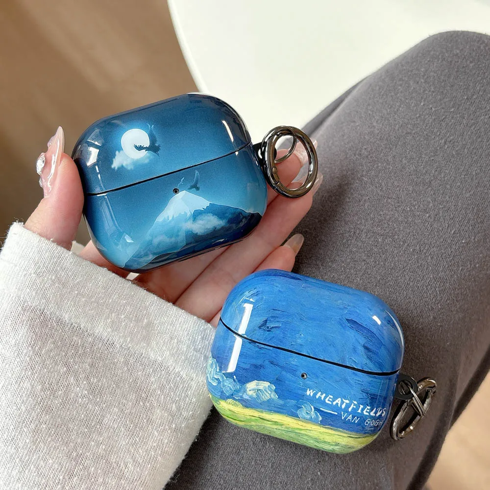 

For Samsung Galaxy Buds 3 Pro Earphone Case Oil Painting Snow Mountain Bluetooth Headset Cover for Buds3 Pro Funda with Keyring