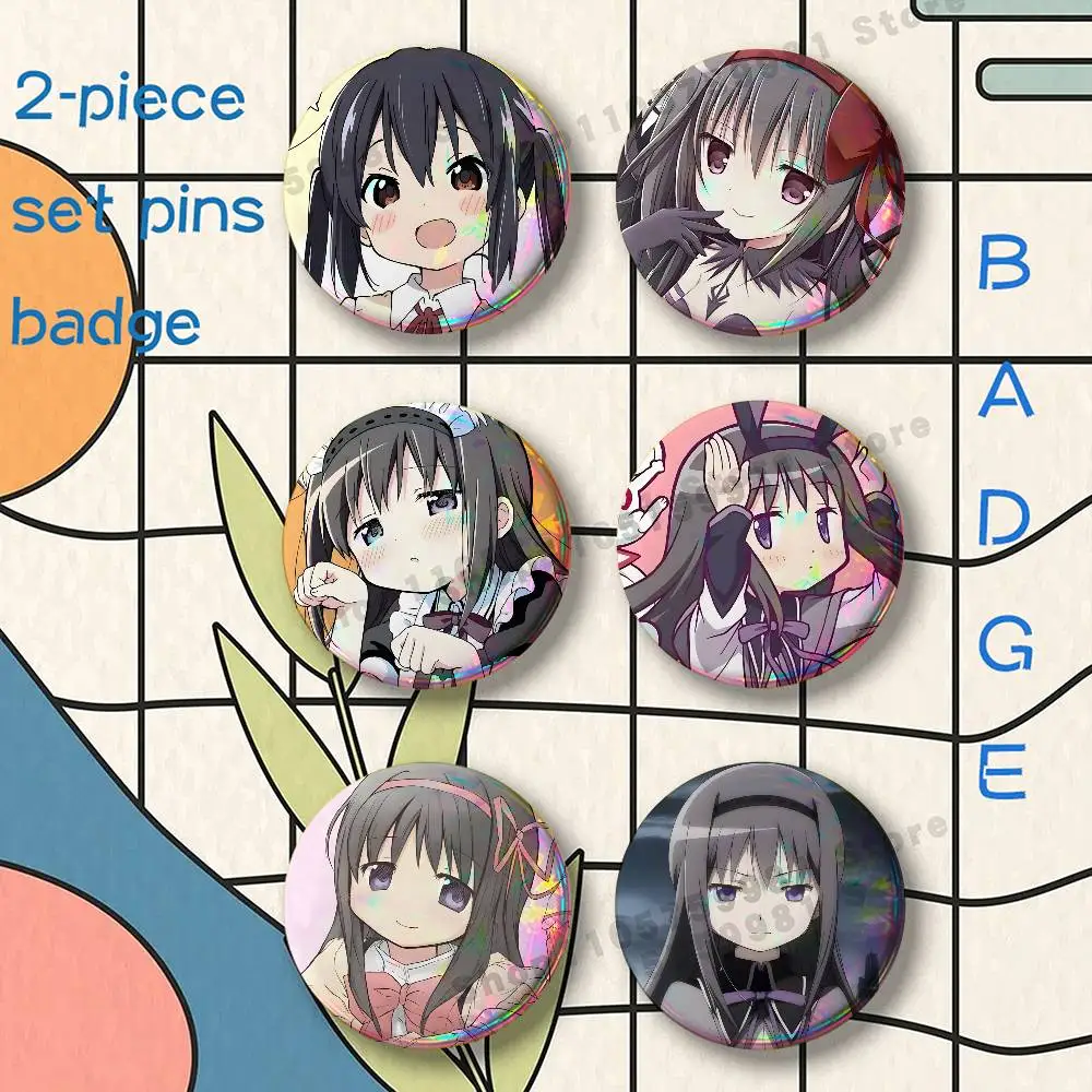 A-Akemi Homura Puella Magi 2-piece set Free Mix Backpack Clothes Jewelry Accessories Round Badge Collection Gifts