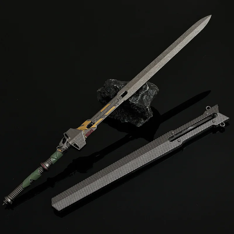 28cm/11.02in 경기장 브레이크 아웃 게임 주변 장치 3 피트 전술 검 무기 모델 모든 금속 공예 데스크탑 컬렉션 소년 선물