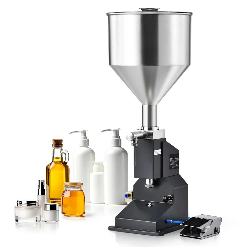 SucceBuy 5-50/100ml A02 Pneumatic/Manual Paste Liquid Filling Machine Bottle Liquid Filler Pedal for Water Juice Cosmetic Milk