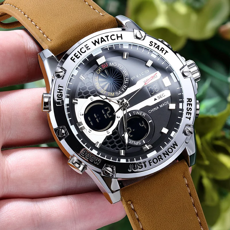 Feice Genuine Casual Retro Large Dial Multifunctional Men's Watch Male Student Electronic Quartz Watch Belt Waterproof FK036