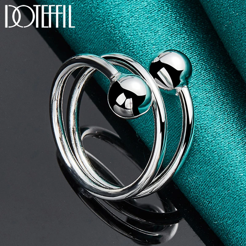 DOTEFFIL 925 Sterling Silver Double Smooth 8mm Beads Ball Ring For Woman Man Fashion Wedding Engagement Party Gift Charm Jewelry