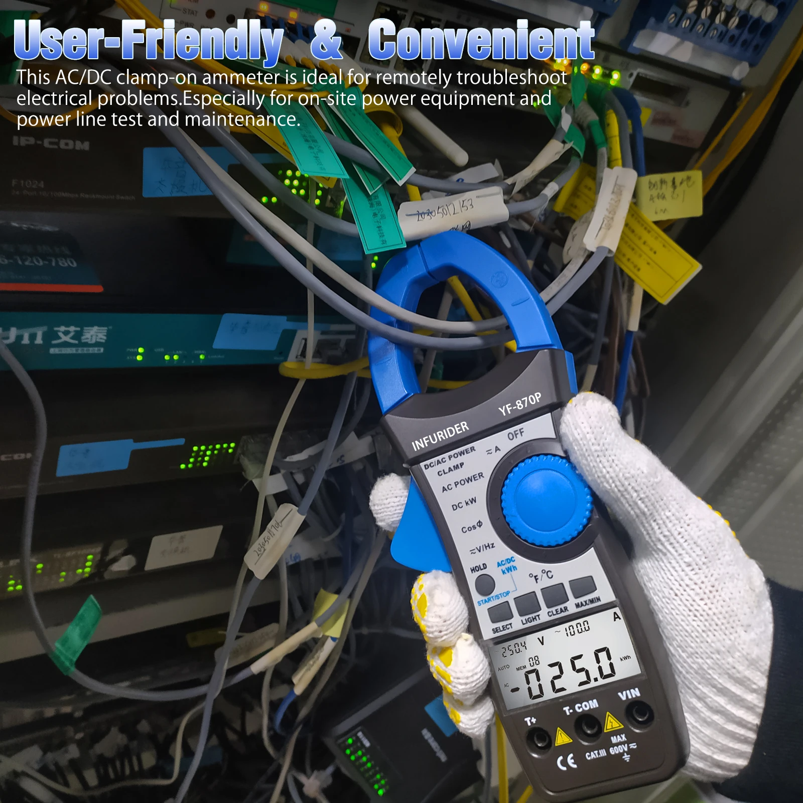 HOLDPEAK 870P Digital Power Clamp Meter 1000A AC/DC True RMS, Power Factor/Phase Angle, kWh Energy, Temperature, CAT III 600V