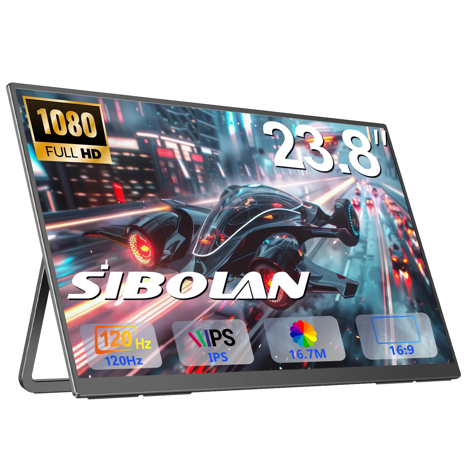 

Портативный монитор SIBOLAN 23.8 дюйма, 120 Гц, 1080P FHD IPS HDR, 100% sRGB, USB-C, HDMI, VESA, игровой дисплей для ПК, ноутбука, телефона, Xbox, Switch