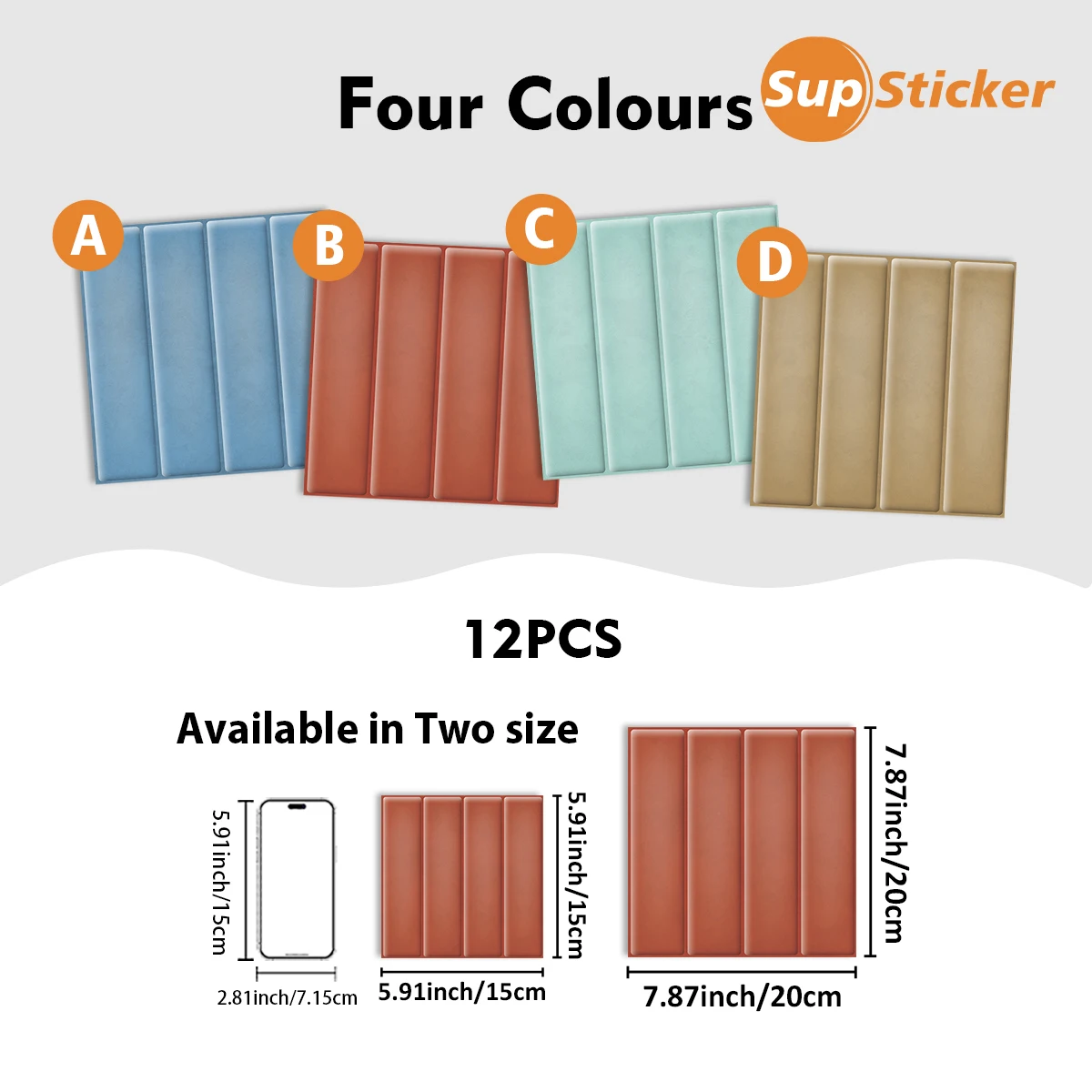 12PCS 2D PVC Wall Tile Stickers, Self-Adhesive Peel & Stick, Waterproof Oil-Proof Easy Clean, for Kitchen Bathroom Cabinet DIY