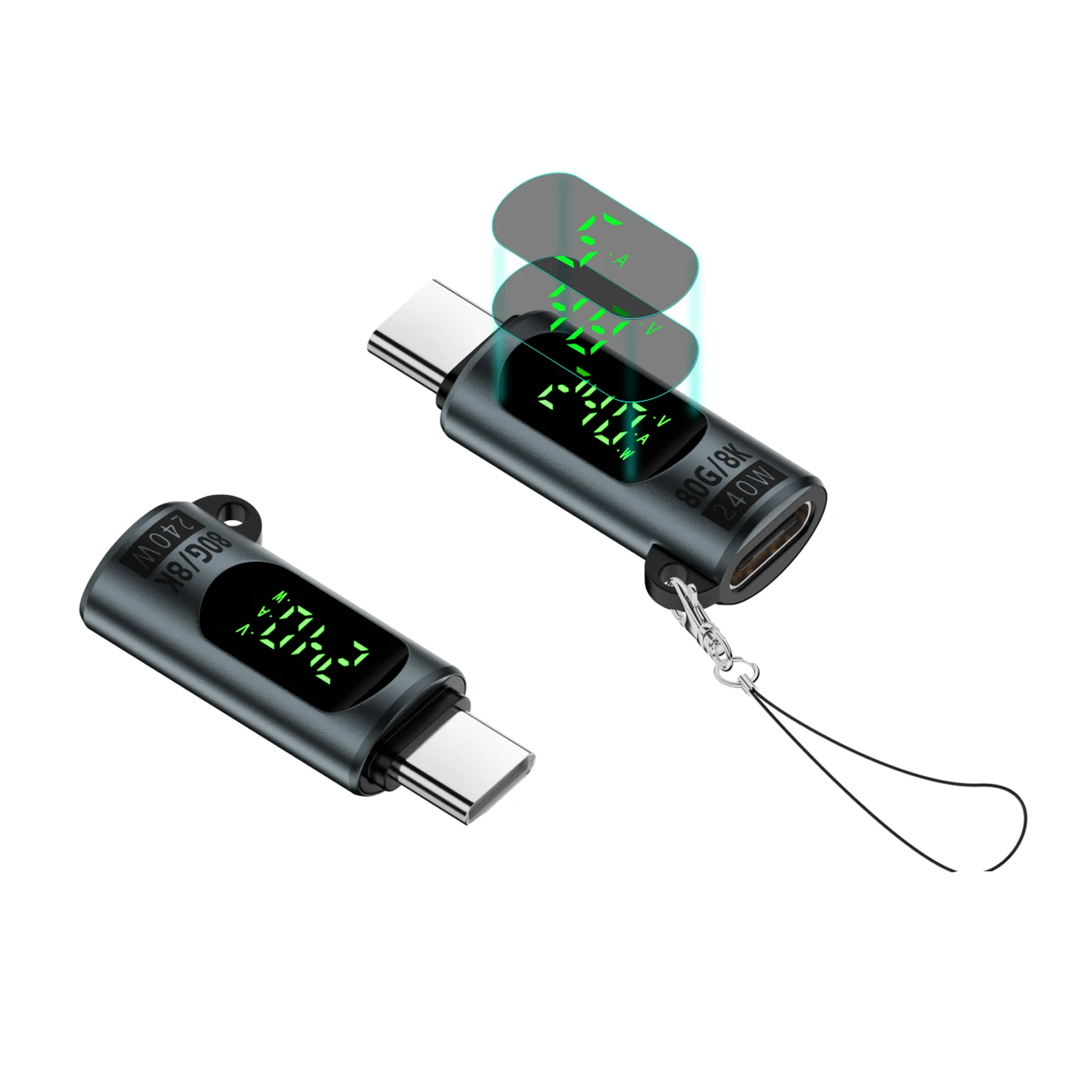 1pc USB4 Type-C Male to Female Adapter Digital Display 240W PD 3.1 80Gbps 8K@60Hz Power Tester OTG Converter