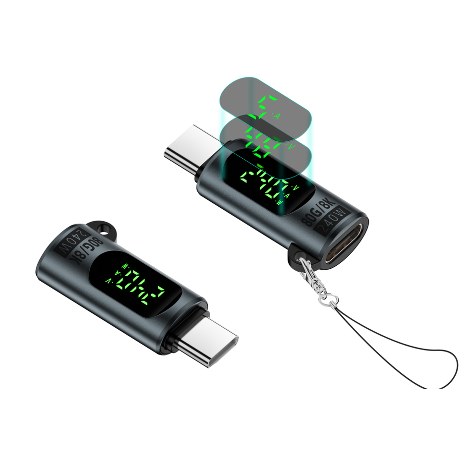  USB4 Type-C Male to Female Adapter Digital Display 240W PD3.1 80Gbps 8K@60Hz Power Tester OTG Converter 