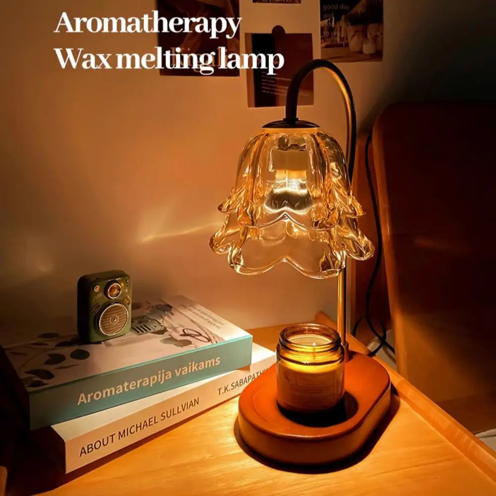 Aromatherapy Lamp Non-slip Base Candle Warmer Candle Warmer Lamp with Wooden Base Adjustable Brightness Timer Function Scented