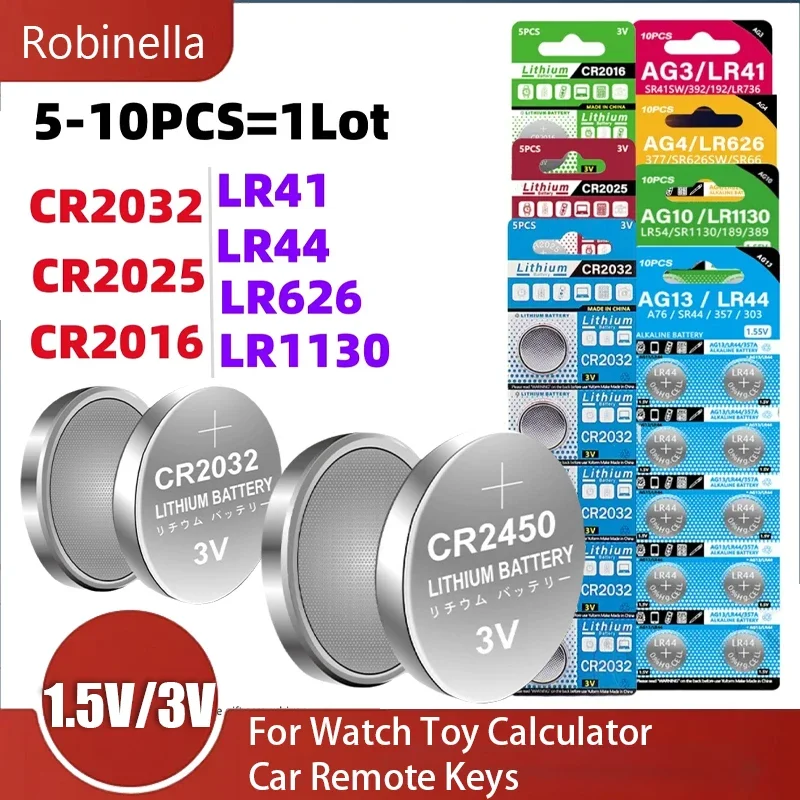 CR2032 3V Lithium Battery CR2025 CR2016 AG13 AG3 LR41 LR44 LR626 LR1130 Button Battery for Watch Toy Calculator Car Remote Keys