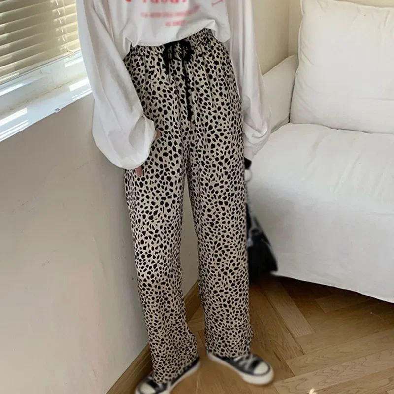 

Fashion Leopard Print Pantalones Streetwear 2024 Women High Waist Casual Pants Female Fall Wide-Leg Loose Trousers Hot Selling