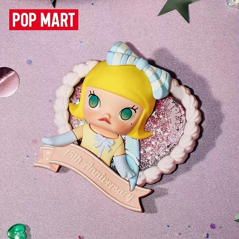 POP MART-ของเล่นฟิกเกอร์อนิเมะน่ารัก ฉลองช่วงเวลาแห่งความทรงจำ ซีรีส์ครบรอบ 15 ปี แม่เหล็กติดตู้เย็น กล่องสุ่ม ตุ๊กตา