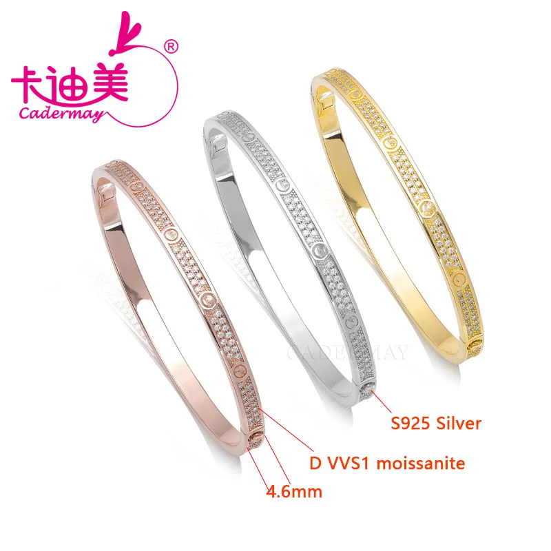 Bangles S925 Silver Plated Rose Yellow Gold Bracelet For Woman D VVS1 Moissanite Diamond Shape Fine Jewelry