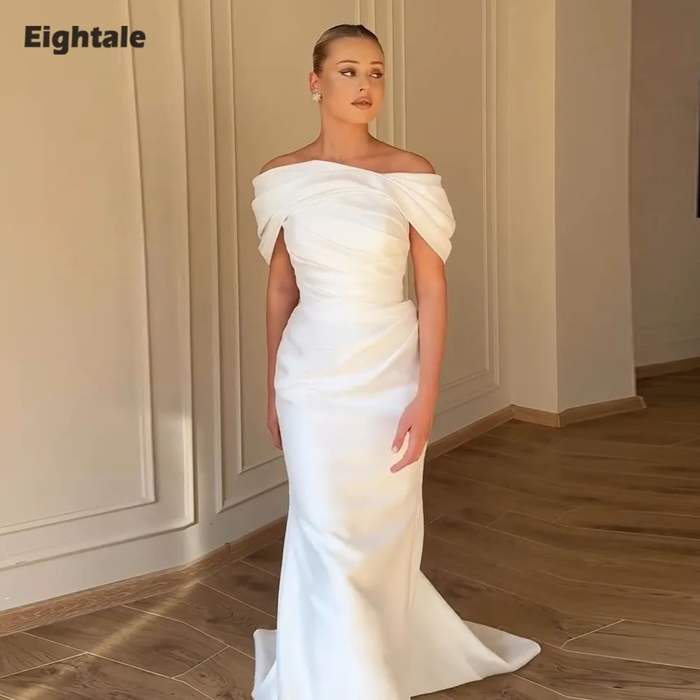 Eightale Arabic Wedding Dress Customized Ivory Strapless Bridal Gown Off Shoulder Muslim Mermaid Bride Party Dress